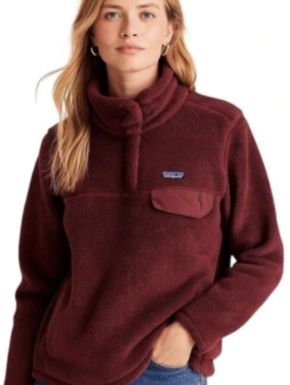 XS/S Patagonia Burgundy Re-Tool Snap-T Cozy Polartec Pullover Kangaroo Pocket - Picture 2 of 16